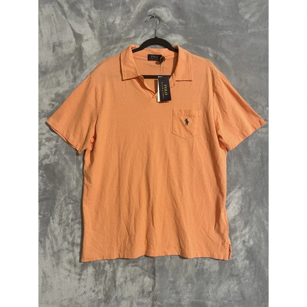 Polo Ralph Lauren Polo Shirt Mens Large Orange NEW Cotton Linen Pocket Pony